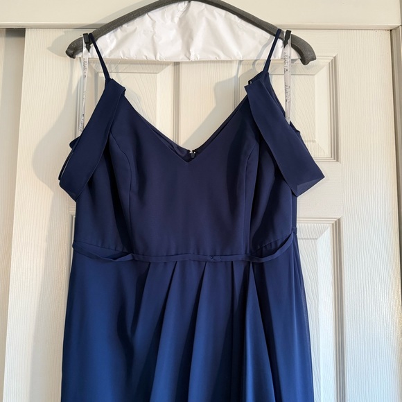 David's Bridal Cascading Off-the-Shoulder Cocktail/Wedding Dress in MARINE BLUE! - Picture 5 of 13